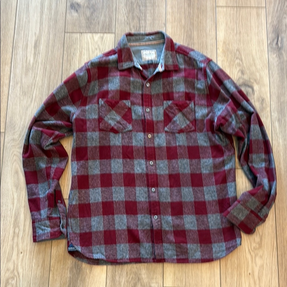 Men's Red and Gray Plaid Casual Button Down Shirt